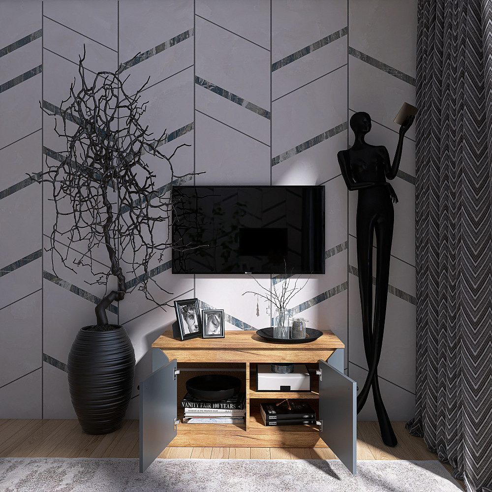 Тумба 2-х дверная закритая Эверест Нордик-980 98х38х53 см Графит + Дуб крафт золотой (DTM-5526) Днепр - изображение 4