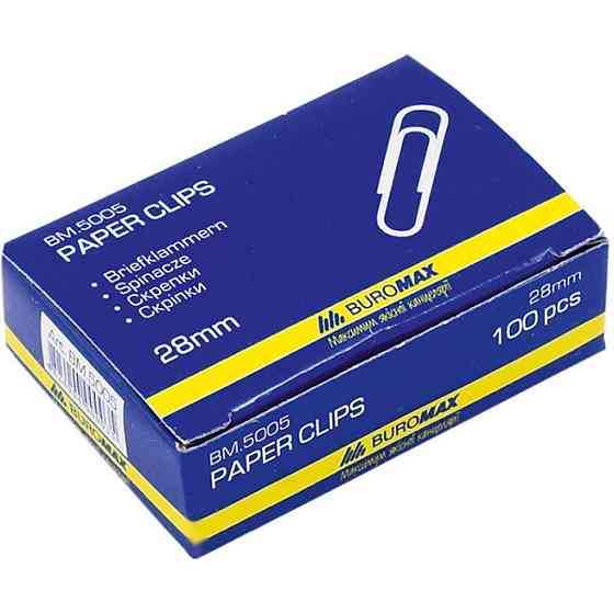 Скрепки канцелярские Buromax 28 мм, nickel-plated, rounded, 100 шт (BM.5005) Винница