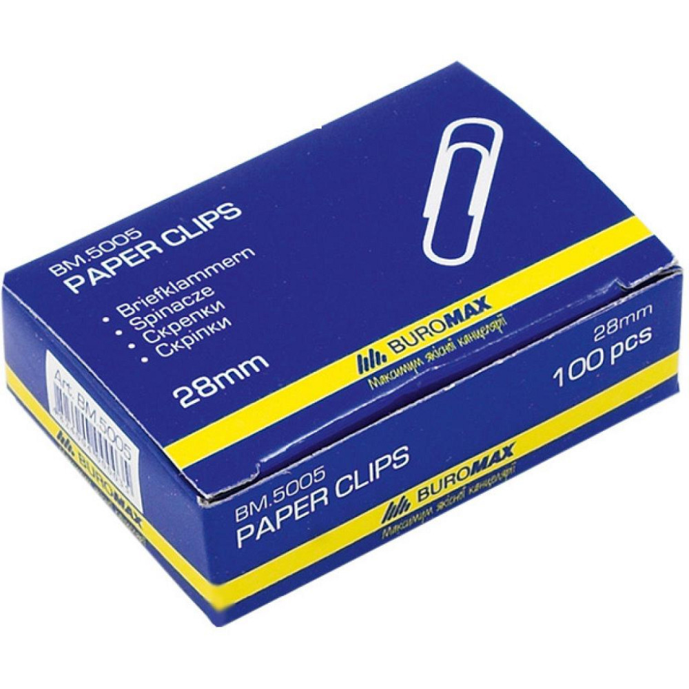 Скрепки канцелярские Buromax 28 мм, nickel-plated, rounded, 100 шт (BM.5005) Винница - изображение 1