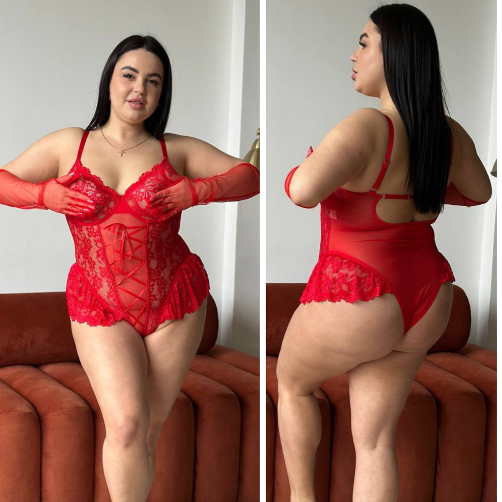 Сексуальне жіноче боді plus size червоне мереживне великих розмірів прозоре на бретельках з відкритою спиною 4XL Одеса - фото 1