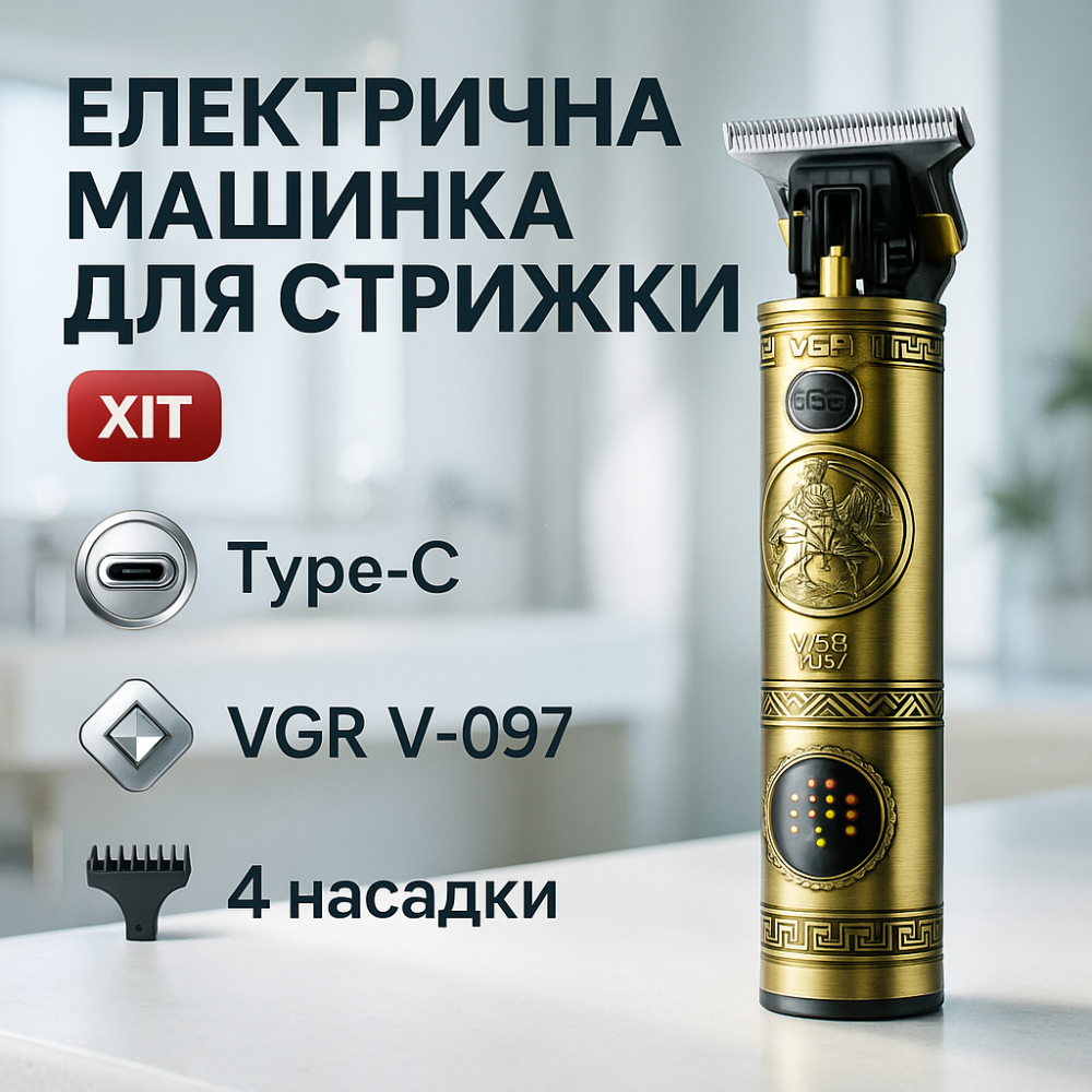 Машинка для стрижки волосся з регульованою насадкою VGR V-097, Тример для стрижки волосся потужний GU-23 Київ - фото 18
