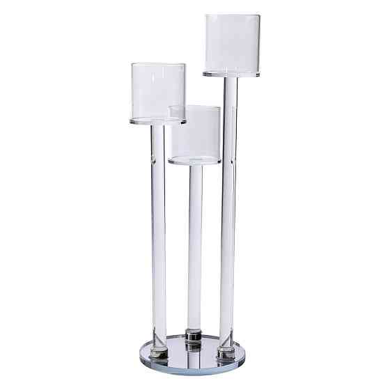 Yiwu Підсвічник скляний на 3 свічки 12×37.5 см підсвічник декоративний прозорий на ніжці HP-4-1 Коломия