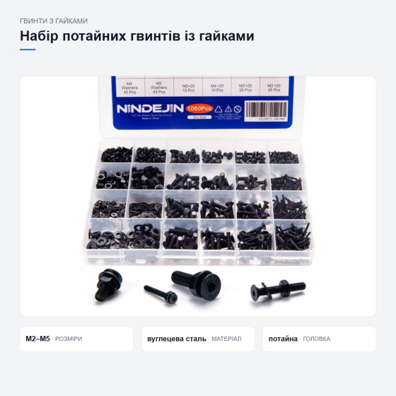 Набір потайних гвинтів із гайками Київ