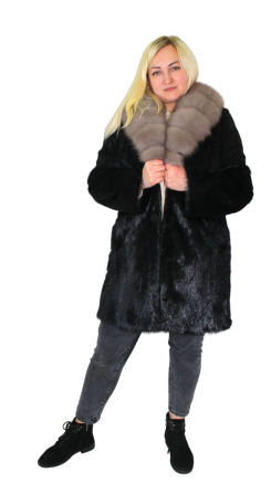 Шуба женская из натурального меха стриженой нутрии с воротником Соболь р 52 длина 90см Черный Харьков