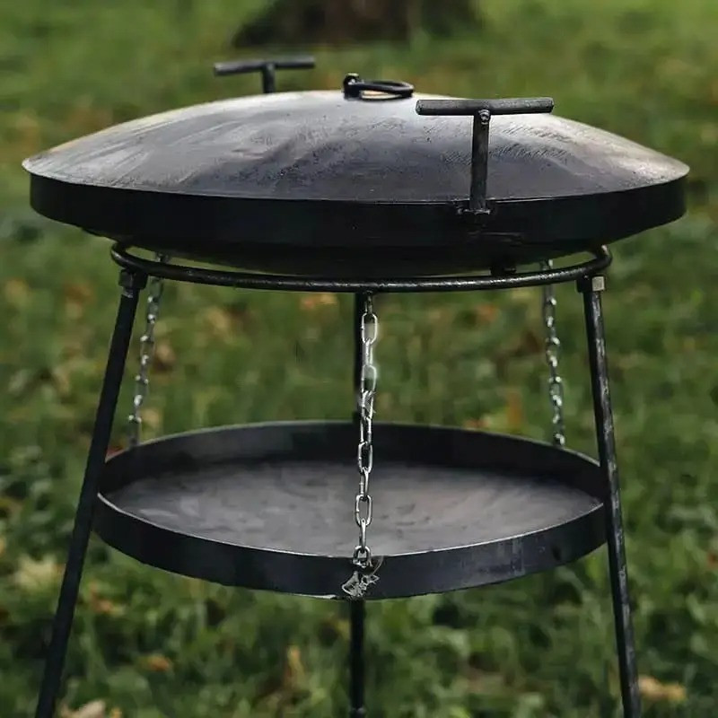 Сковорода з диска борони для багаття САДЖ 40 см цільні ніжки + кришка, диск для смаження Київ - фото 1