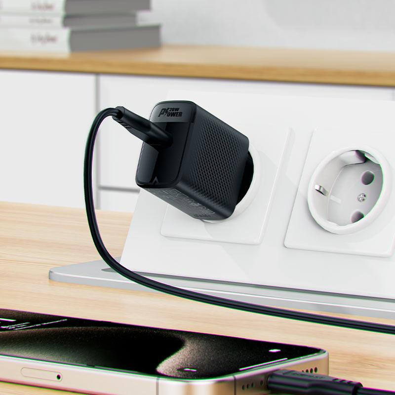 Мережевий зарядний пристрій з кабелем ACEFAST A82 PD20W GaN single USB-C charger set (P5) (EU) Black Одеса - фото 6