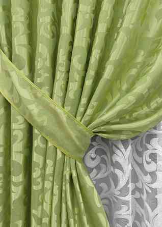 Комплект штор VR-Textil Жакард Вензель 150х270 2шт і Тюль 500х270 297ш-1147т Салатовий з білим 71-095/4 Київ