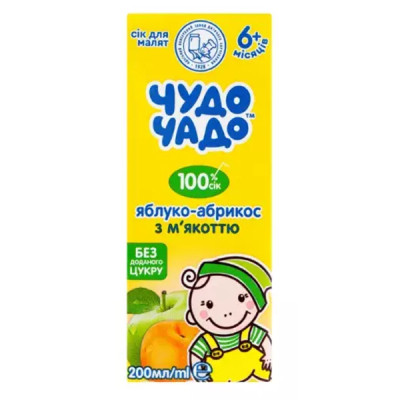 Сік дитячий Чудо-Чадо яблуко-абрикос з м'якоттю 200 мл (4820016254695) Вінниця - фото 1