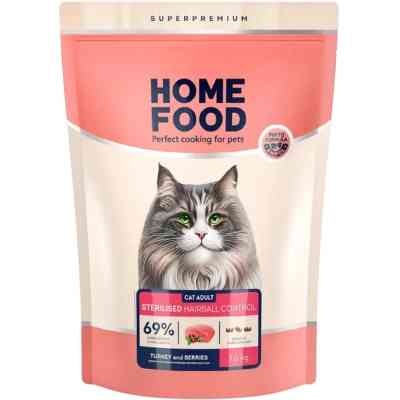 Сухой корм для кошек Home Food Hairball control For sterilised с индейкой и ягодами 1.6 кг (4820235020873) Винница