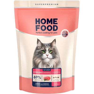 Сухий корм для кішок Home Food Hairball control For sterilised з індичкою та ягодами 1.6 кг (4820235020873) Вінниця - фото 1