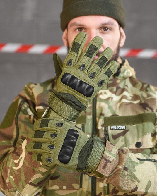 Перчатки тактичні чоловічі повнопалі хакі з захистом Одеса - фото 6