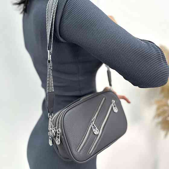 Маленькая женская сумочка с молниями Look Графит Киев