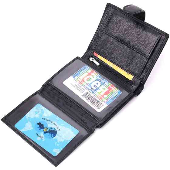 Солідний чоловічий гаманець з натуральної шкіри ST Leather 22467 Чорний Київ