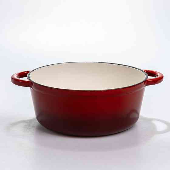 Каструля чавунна 2.5 л емальована з кришкою посуд для тушкування запікання томління кухонна Червона HP-1-14-RED Коломия