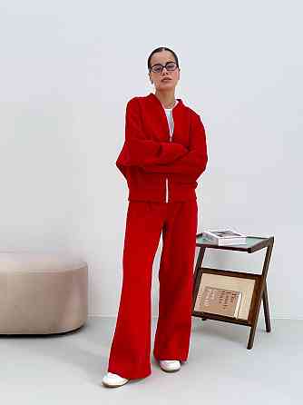 Теплий костюм на флісі жіночий з широкими штанами Червоний 42/46 Харків