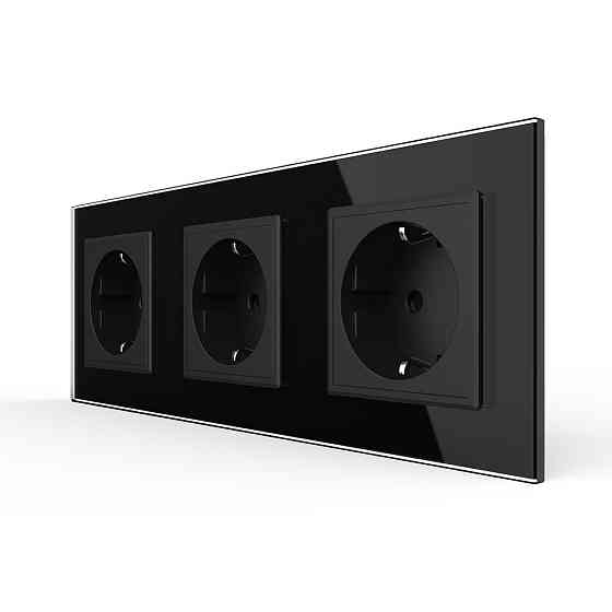LIVOLO Потрійна електрична розетка з заземленням LIVOLO, чорна, скляна рамка, шторки, 250В 16А Коломыя
