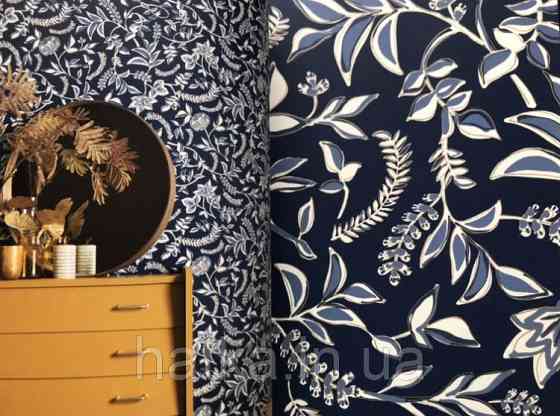 Шпалери вінілові на флізелін Caselio Mystery 0.53х10 м дитячі яскраві квіти листя сірі золотисті на білому Київ
