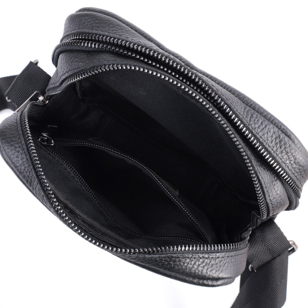 Чоловіча сумка месенджер із зернистої натуральної шкіри Shvigel 22847 Чорна Київ - фото 7