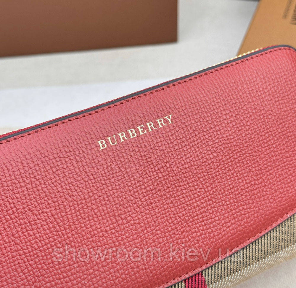 Жіночий шкіряний гаманець на блискавці Burberry (3341) red Київ - фото 7
