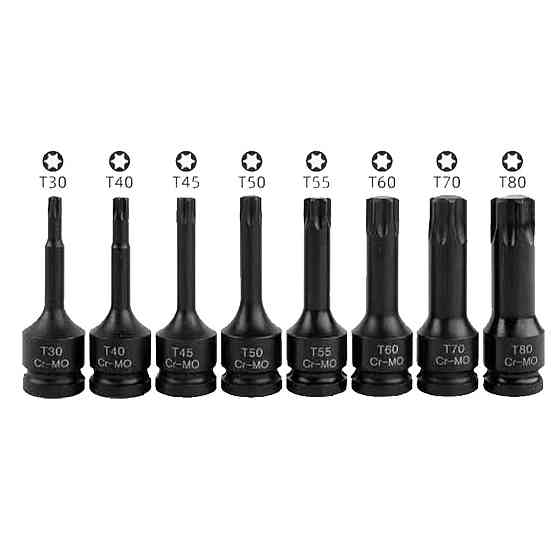 Набір головок-біт TORX ударних 8пр.,1/2"(T30, T40, T45, T50, T55, T60, T70, T80), в кейсі FORCEKRAFT FK-4088MPB Одеса