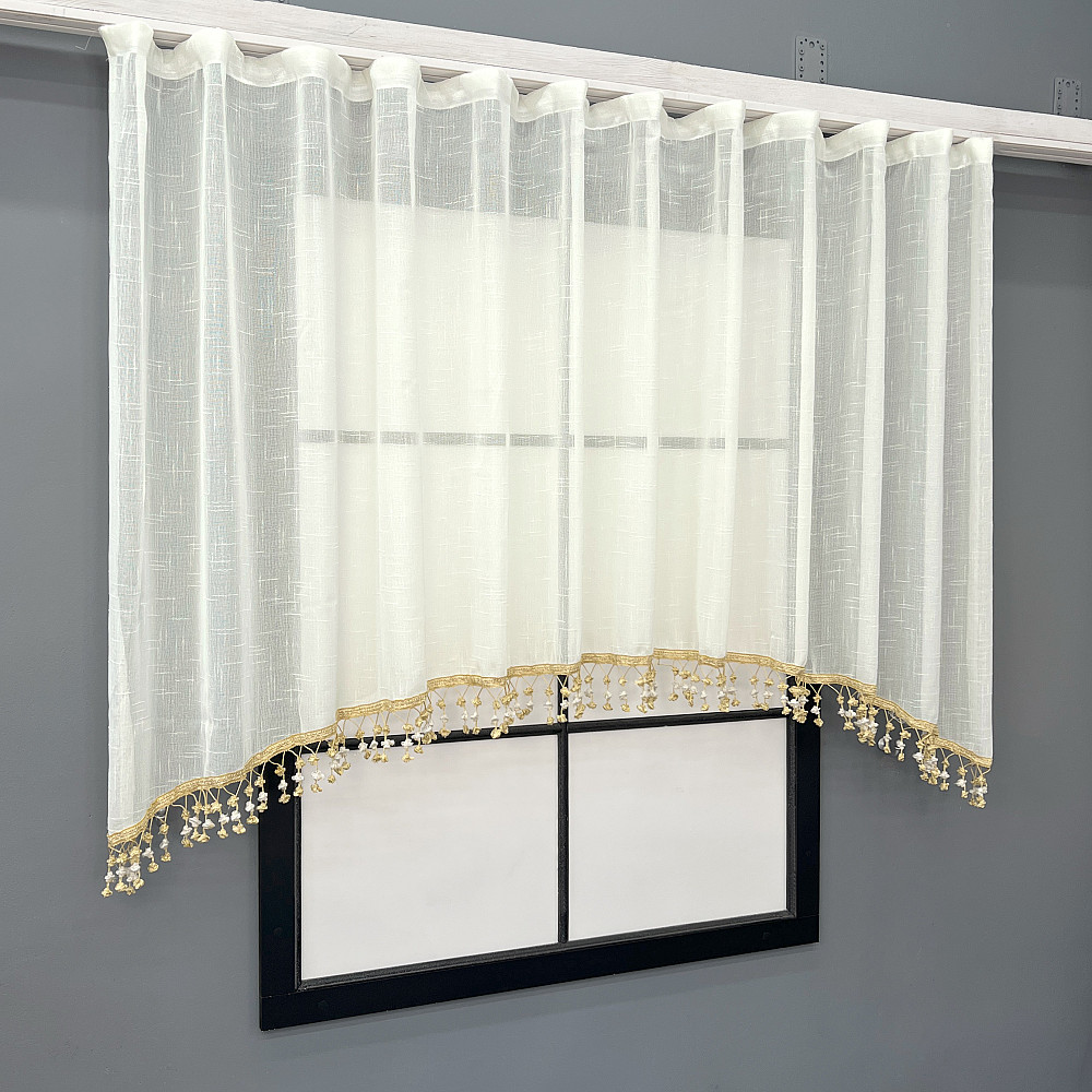 Кухонная арка VR-Textil № 000к лен с бахромой бежевый с золотистым 270х120 см (51-264) Киев - изображение 2