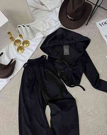 Женский прогулочный костюм двойка: кофта и штаны велюр Черный, 46/48 Одесса