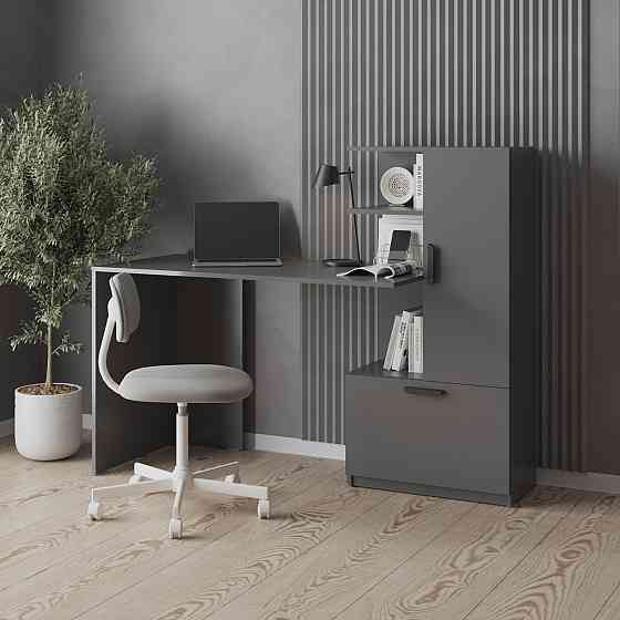 Компьютерный стол VAYS M-52 Антрацит, с тумбой и полками направо, письменный стол для дома и офиса, ЛДСП, 150×58×122 см Антрацит Львов
