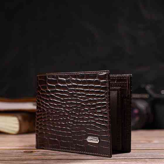 Горизонтальний чоловічий гаманець середнього розміру з натуральної шкіри з тисненням під крокодила CANPELLINI 21860 Коричневий Київ