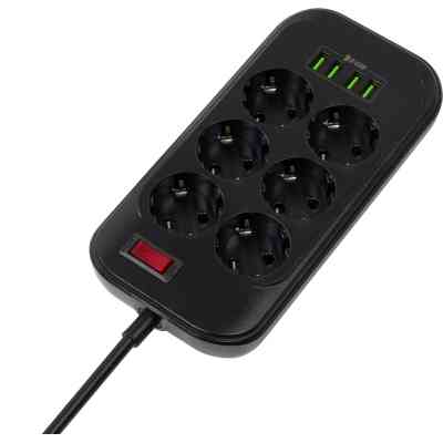 Мережевий фільтр живлення ColorWay CW-CHE64B, 6 розеток/4USB Black (CW-CHE64B) Вінниця