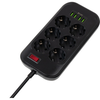 Мережевий фільтр живлення ColorWay CW-CHE64B, 6 розеток/4USB Black (CW-CHE64B) Вінниця - фото 1