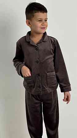 Дитяча велюрова тепла піжама дві кишені Шоколадний ч/к 134-140 Харків