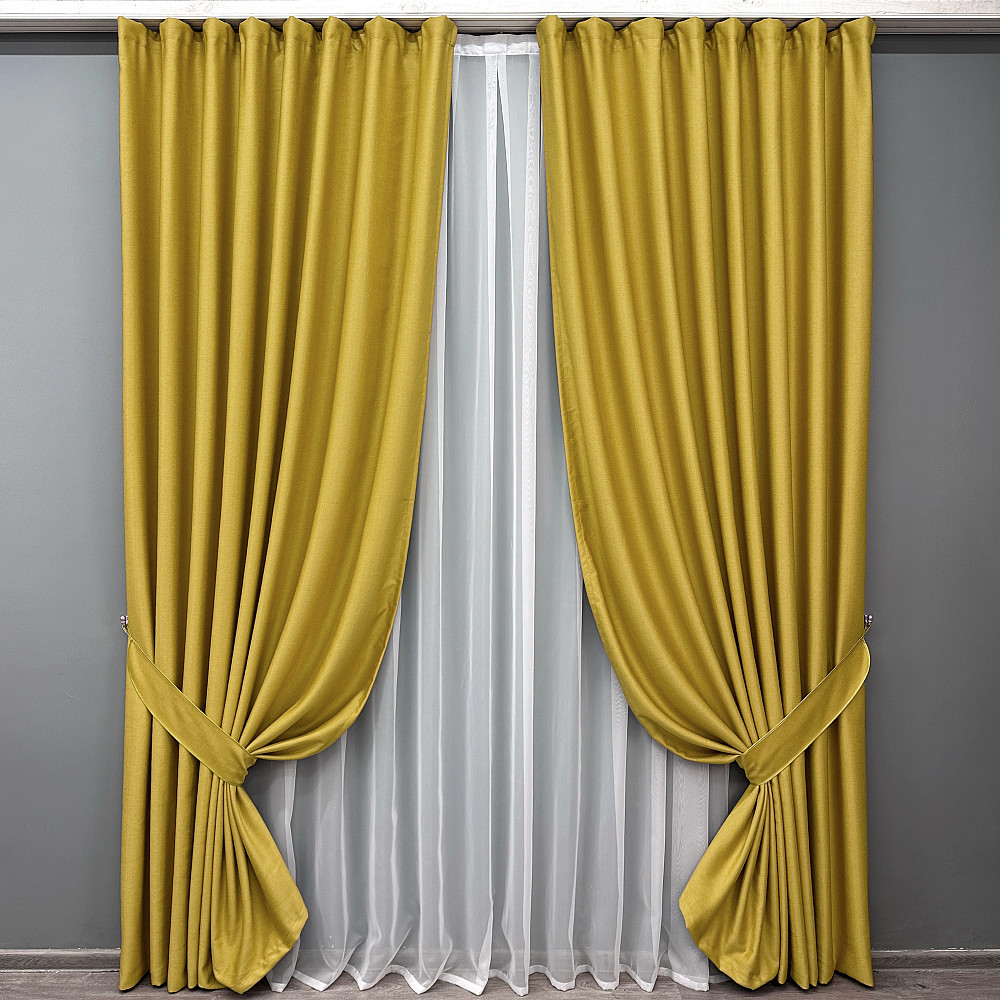 Комплект готових штор VR-Textil Шеніл однотонний № 1897ш Гірчичний 150х270 см 2 шт (33-0939) Київ - фото 2