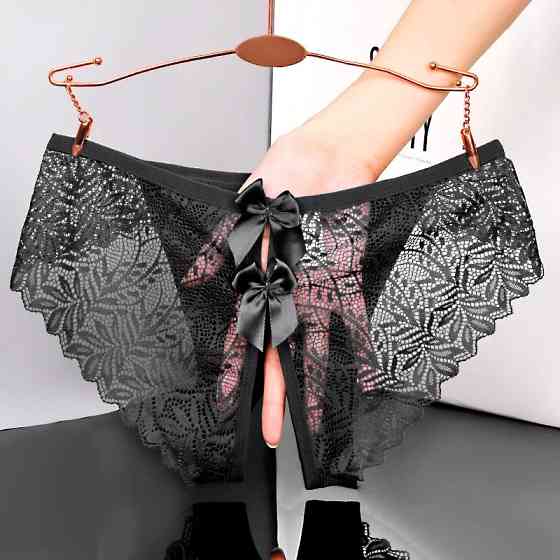 Еротичні трусики жіночі з розрізом і бантиками 42-46 чорний Київ