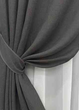 Комплект готовых штор VR-Textil Лен Мешковина № 1140ш Графитовый 140х275 см 2 шт (39-0092) Киев