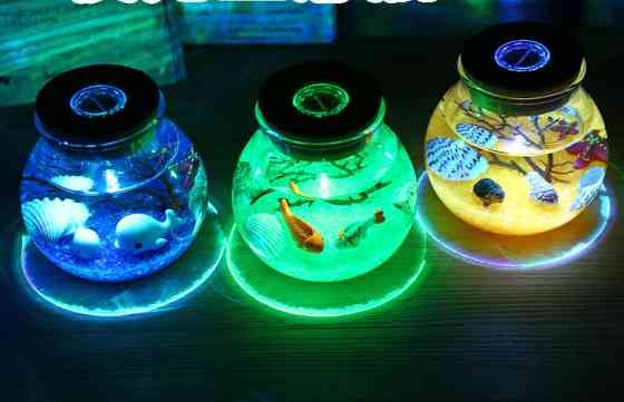 Ночник Аквариум в банке ПУЛЬТ МУЛЬТИЦВЕТ, светящаяся бутылка, подарочный набор собери сам! ЗЕЛЕЫЙ с черепашкам Кременчуг