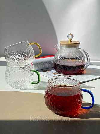 Кухоль чашка Olens "Леденець" 450 мл 8030-255 прозорий із зеленою ручкою Київ