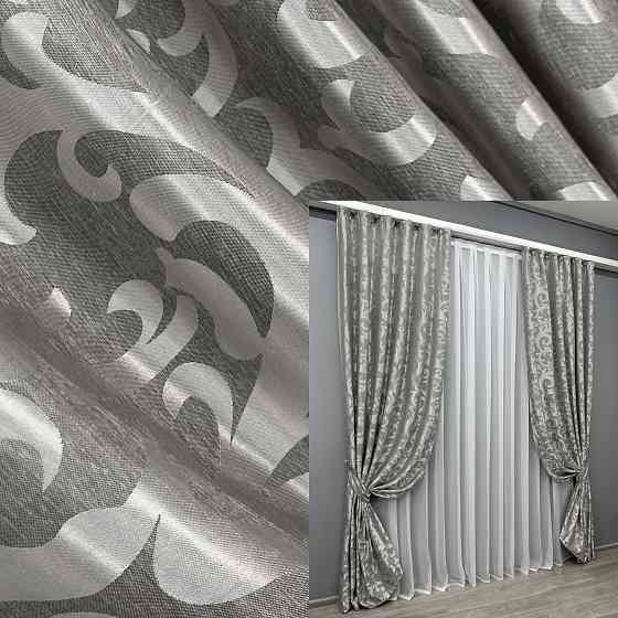 Комплект готових штор VR-Textil Жакард Вензель № 293ш Сірий 150х290 см 2 шт (30-820) Київ