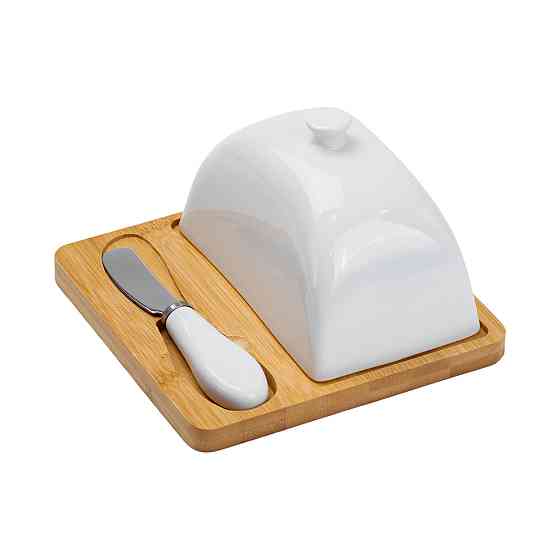 Yiwu Маслянка порцелянова 15×15×9 см з ножем на підставці Киев