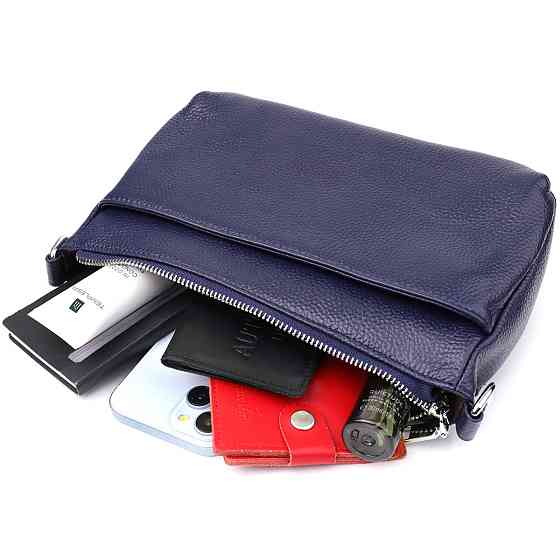 Сумка жіноча з натуральної шкіри з двома ремінцями Vintage 22928 Синій Київ