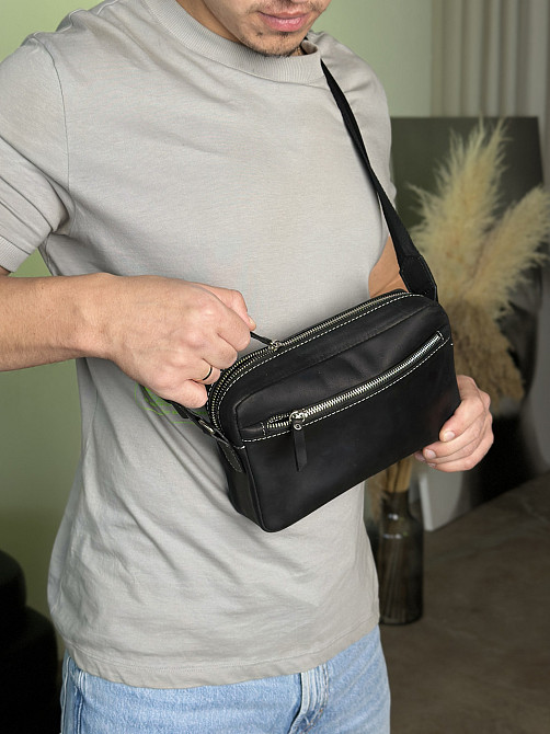 Сумка мужская через плечо, барсетка, кожаная вместительная, чернаяMasterSem Киев - изображение 7