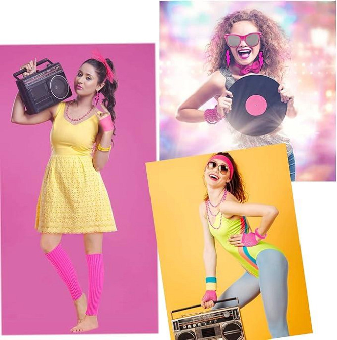 Набор розовых аксессуаров в стиле 80-х обруч серьги ожерелье браслеты, комплект для ретро образа на Хэллоуин Киев - изображение 7