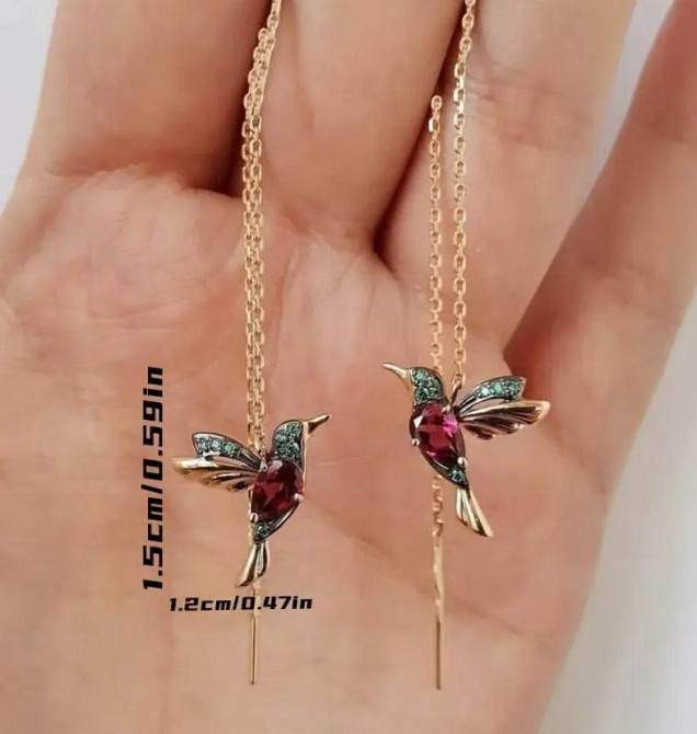 Серьги протяжки колибри с кристаллами золотистые Киев - изображение 4