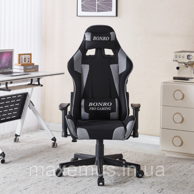 Кресло геймерское из ткани с регулировкой подлокотников B-142 компьютерное кресло для геймера черно-серое Мостиска - изображение 4