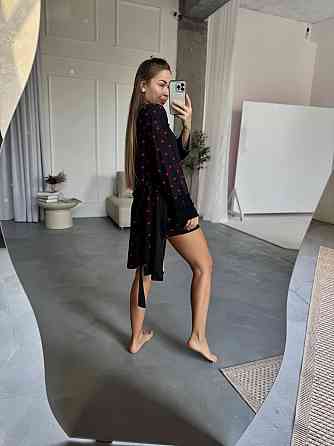 Женский домашний комплект четверка: брюки + майка + шорты + халат коттон Черный, 44/46 Одесса