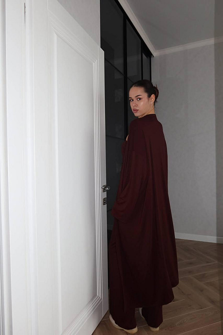 Жіночий базовий костюм-трійка: кардиган топ і штани турецька віскоза Шоколадний Одеса - фото 9