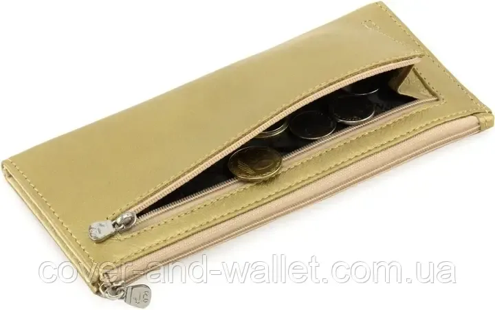 Жіночий тонкий гаманець із натуральної шкіри золотистого кольору на блискавці Marco Coverna 8805 Київ - фото 6