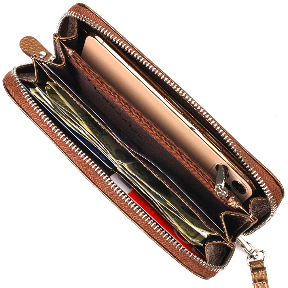 Неповторимый кошелек с отливом для женщин из натуральной кожи флотар CANPELLINI 21614 Коричневый Киев - изображение 4