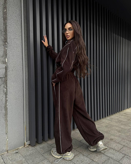 Жіночий стильний і теплий флісовий костюм-двійка Шоколад Одеса - фото 8