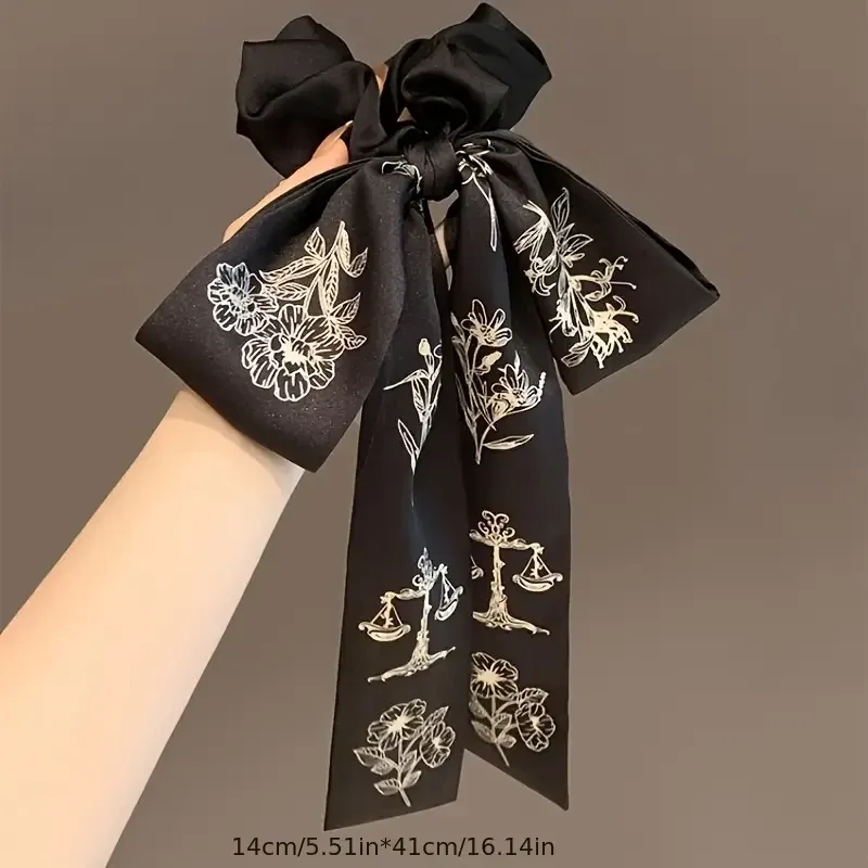 Французька гумка для волосся з чорною атласною стрічкою і квітковим візерунком Киев - изображение 5