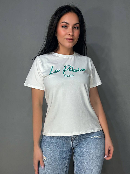 Футболка жіноча A-N 30103 базова з вишивкою La Poésie Paris однотонна, білий, one size Київ - фото 7